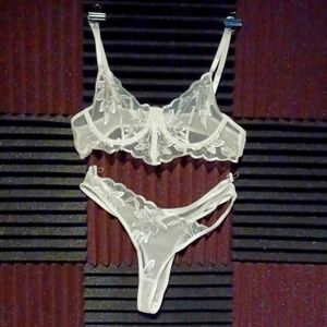 Adore Me two piece bra and panties set,  white lace,  never worn,  size M